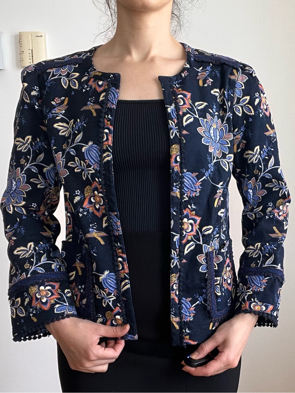 LOFT Navy Floral Embroidered Blazer - Picture 2 of 10